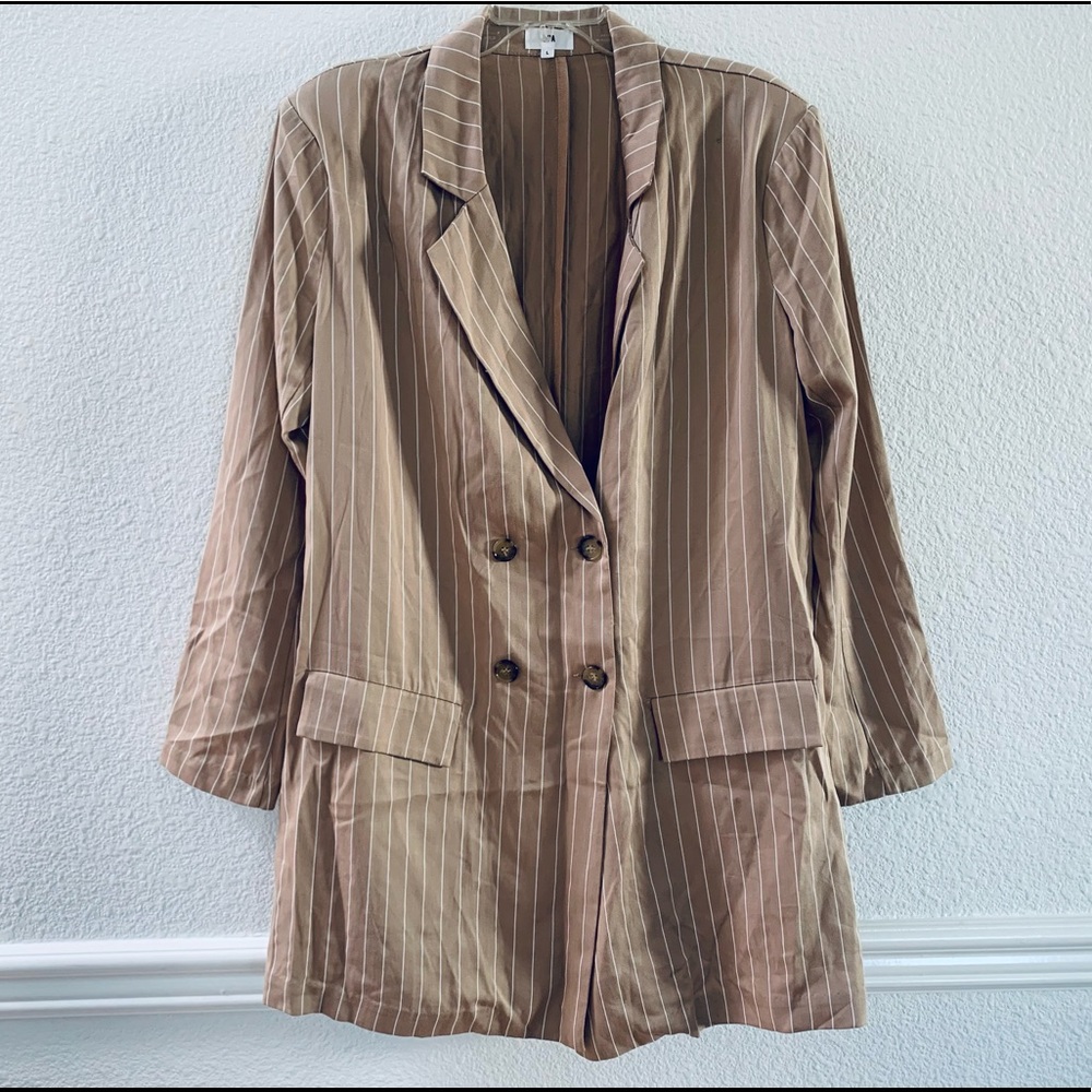 LPA striped button up blazer tan size L tan